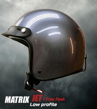 Casco Moto Jet Aperto Basso Profilo Vetroresina in Metallo Pistola Grigio