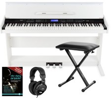 Pianoforte Digitale 88 Tasti Dinamici 360 Suoni USB MIDI Mp3 Panca Cuffie Bianco