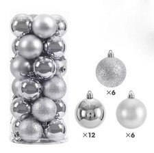 24 PZ PALLINE DI NATALE 6cm COLORE ARGENTO – DECORAZIONI ALBERO NATALIZIO 