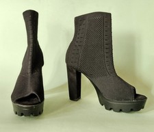 Stivaletti Donna Tacco Eleganti Neri Stoffa elastica tipo ricamo  - N. 42 