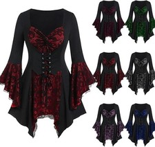 VPQILH Nuovo Camicia Halloween Donna Irregolare Steampunk Costumi Medievale Donn