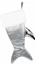 Calza natalizia pesce pinna coda di squalo argento scintillante lucido 21" DEI decorazione casa