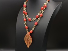 collana donna catena sassi rosso corallo vetro di murano collier doppio giro
