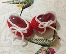 Scarpette rosse,  babucce  lana   uncinetto neonato, crochet scarpine 