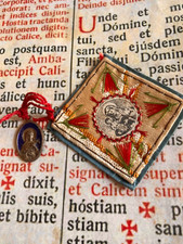 RARA MEDAGLIA/RELIQUIA Santa Teresa Gesù Bambino: scapolare lavorato a mano primi '900