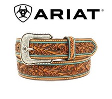 ARIAT Cintura cowboy western country cuoio pelle fibbia flower turchese marrone