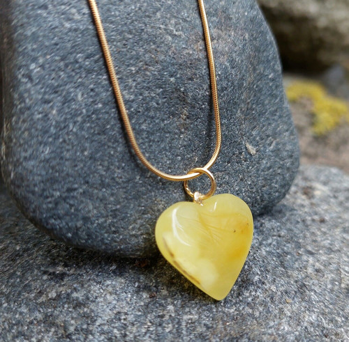 Ciondolo cuore ambra - , bianca