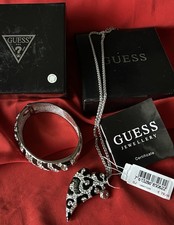 🌈2)GUESS Bracciale Acciaio Scatola Originale Collana con Ciondolo & Brillantini