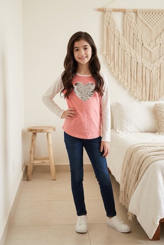 Three hearts girls long sleeve - hearts,