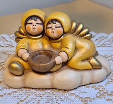 Bellissima statuina ceramica Thun coppia di angeli bambini su nuvola