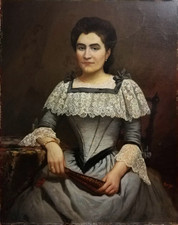  ANTICO RITRATTO  Di  Donna Con Ventaglio  QUADRO EPOCA 1800 DIPINTO OLIO TELA