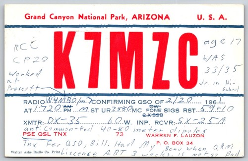 1961 k7mzc qsl scheda grand - qsl,