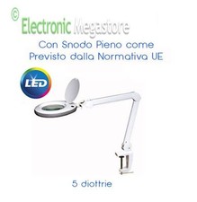 LAMPADA DA TAVOLO CON LENTE INGRANDIMENTO 5 DIOTTRIE IN VETRO 60 LED A MORSETTO