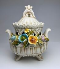 Bassano Italia antico vaso con coperchio vaso sfarzoso con fiori ceramica maiolica h 22,5 cm