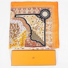 Sciarpa di seta quadrata Hermes Carre 90 Aux Portes du Palais arancione 