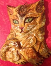 GATTO DIPINTO A MANO IN COTTO 14 CM X 9CM PERFETTO COME DA FOTO