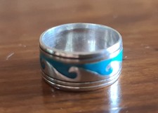 Anello in Argento con Onde Mare surf surfboard longboard Wave 