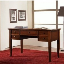 SCRIVANIA SCRITTOIO LEGNO NOCE SCURO ARTE POVERA 5 CASSETTI