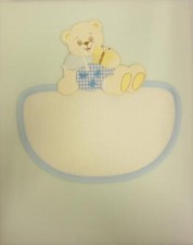 COPERTINA CULLA IN PILE AZZURRO "ORSETTO CON FARFALLA" CON AIDA DA RICAMARE