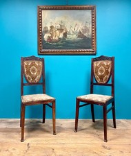 DUE SEDIE LIBERTY FAGGIO MASSICCIO COPPIA SEGGIOLE ART NUVEAU VELLUTO 900 CAMERA