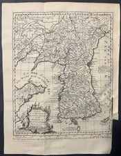 PENISOLA COREANA 1753 BELLIN & VAN SCHLEY ANTICA MAPPA ORIGINALE INCISA RAME