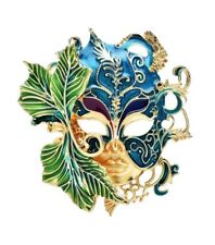 Spilla gioiello stile grande maschera carnevale veneziana in acciaio inox.