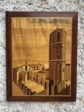 Quadro -Chiesa- Intarsio In Legno Sorrentino Vintage