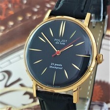 Orologio Vintage Poljot De Luxe ULTRA SLIM 2209 Quadrante Nero Orologio Meccanico URSS