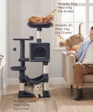 Albero Tiragraffi Gatti 112cm Grigio Amaca Grotta Pali Sisal Posatoi Torre Gioco