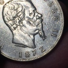 VITTORIO EMANUELE II (1861-1878) 5 Lire 1872 M MILANO ARGENTO '900
