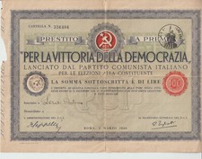 Documento Storico:  "PRESTITO per la DEMOCRAZIA"  datato 1° Marzo 1946