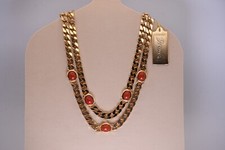 Grossé Collana Vintage Metallo Placato Oro Pietre Rosse Nuova Etichetta 39 Cm