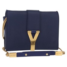 Borsa piccola SAINT LAURENT linea Y catena pelle blu oro originale BA8058