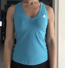 Adidas Originale maglietta allenamento Smanicata Scollo a V Turchese