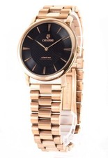 Cavadini Piatto Orologio Unisex 38mm Acciaio Inox Placcato Oro, Nero Quadrante