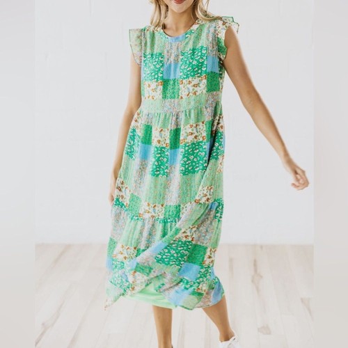 Abito midi patchwork floreale