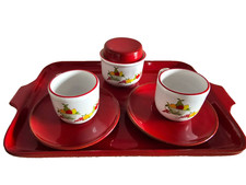 Vintage Set 2 Tazzine da Caffè con Zuccheriera e Vassoio in Ceramica