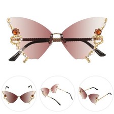  Occhiali da sole a farfalla senza montatura con strass Occhiali da sole a forma