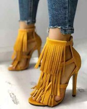 Sandali stiletto giallo frange