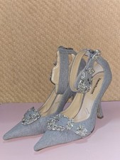 Original Cesare Paciotti Denim Stiletto Shoes Big Diamond Buckles Ankle