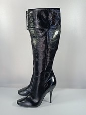 Stivali Casadei al ginocchio in pelle verniciata punta quadrata tacco alto...