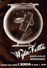 PUBBLICITA' 1940 OROLOGIO WYLER VETTA IMPERMEABILE ITALIA IMPERO BINDA MILANO