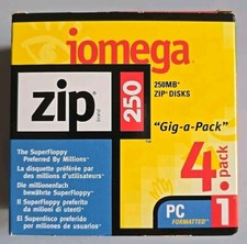 Iomega Zip 250MB Zip Disks Gig-a-Pack Confezione 4 dischi, sigillati, nuovi, fon