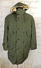 Giacca parka vintage NAT verde oliva stile esercito con fodera in pile taglia media