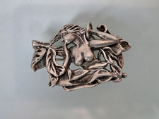 Bella Vecchio Spilla 925 Argento, Stile Liberty, Spilla Con Motivo E Ciondolo