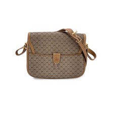 Autentica borsa a tracolla Gucci vintage beige monogramma tela e patta in pelle