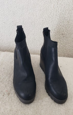 Crown stivali vintage donna 6,5 nero pelle PU zeppa chelsea caviglia scarpe casual