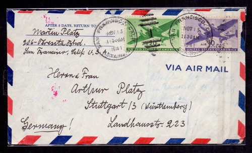 Usa 1941 airmail cover germany - airmail,