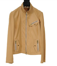 Giacca donna biker Fay taglia XL marrone marrone chiaro pelle finto collo cappotto doppia zip