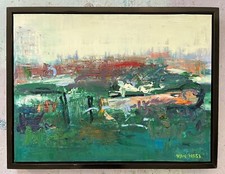 Cielo di smeraldo, dipinto ad olio, incorniciato, arti astratte